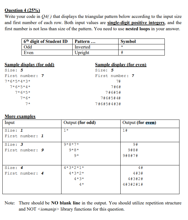 Solved Write C++ code that displays the triangular pattern | Chegg.com