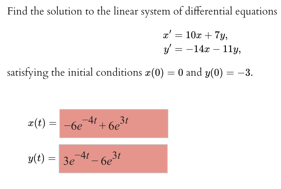 find the solution to the linear system of differential equations