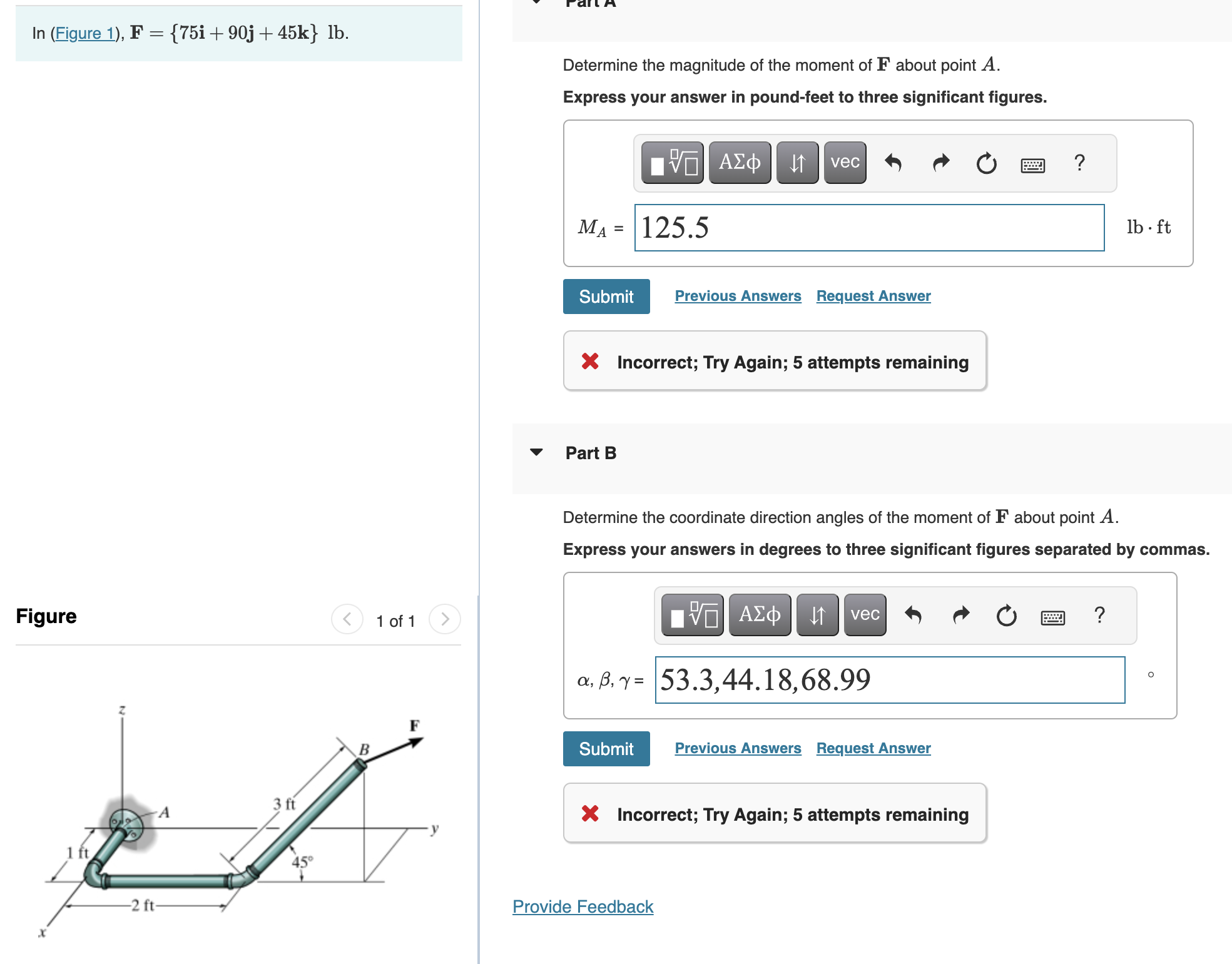 Solved F={75i+90j+45k}lb Determine The Magnitude Of The | Chegg.com