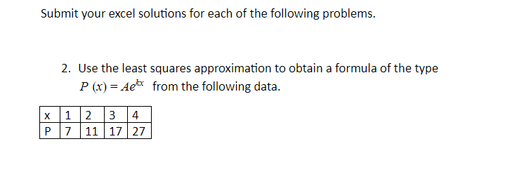 Solved Submit your excel solutions for each of the following | Chegg.com