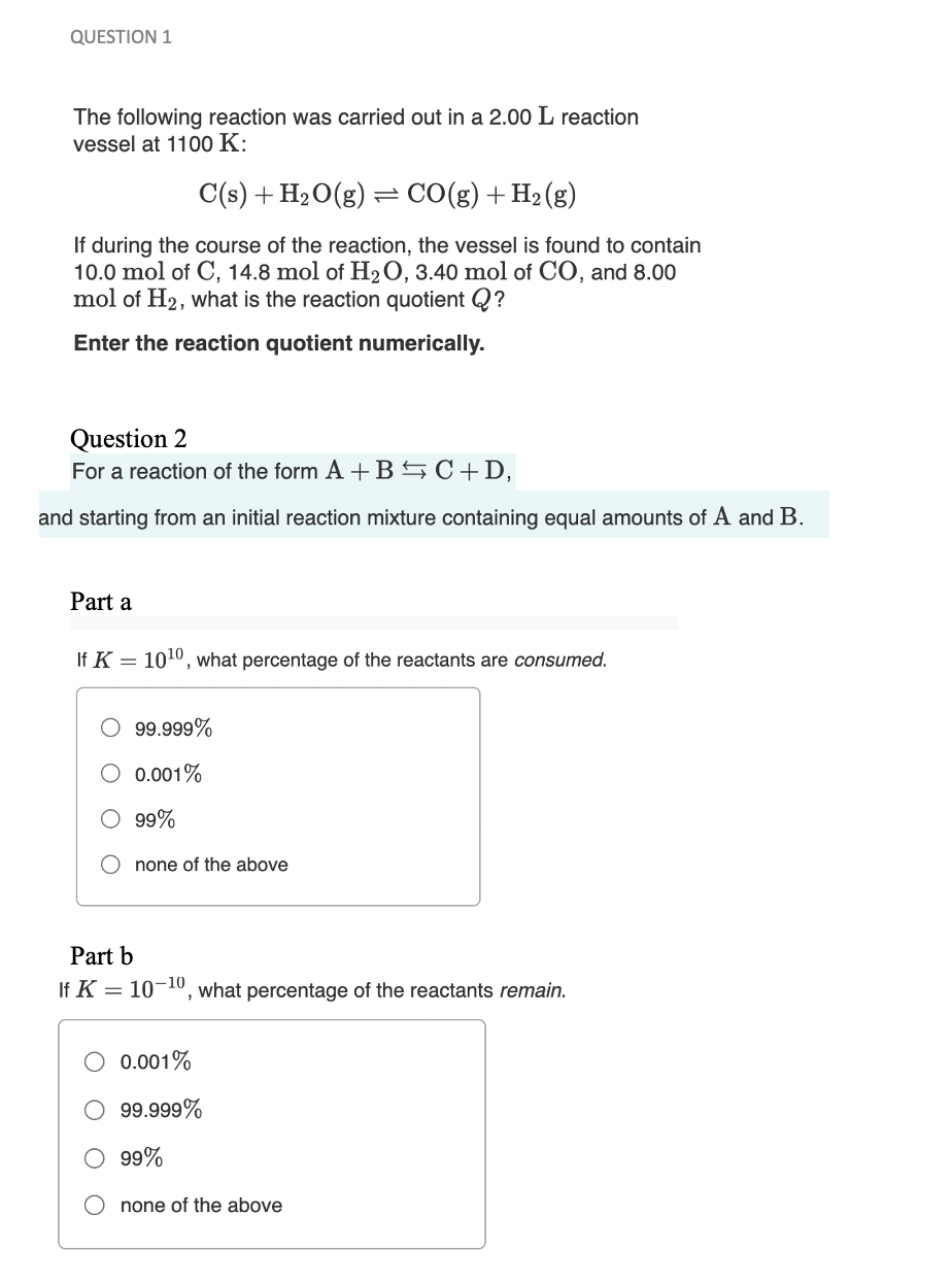 Solved QUESTION 1 The following reaction was carried out in | Chegg.com