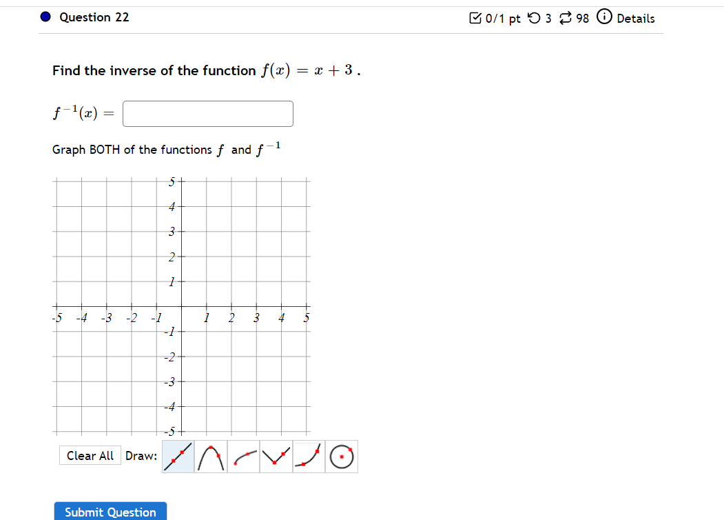 Solved Question 22 B0/1 pt 398 Details Find the inverse of | Chegg.com