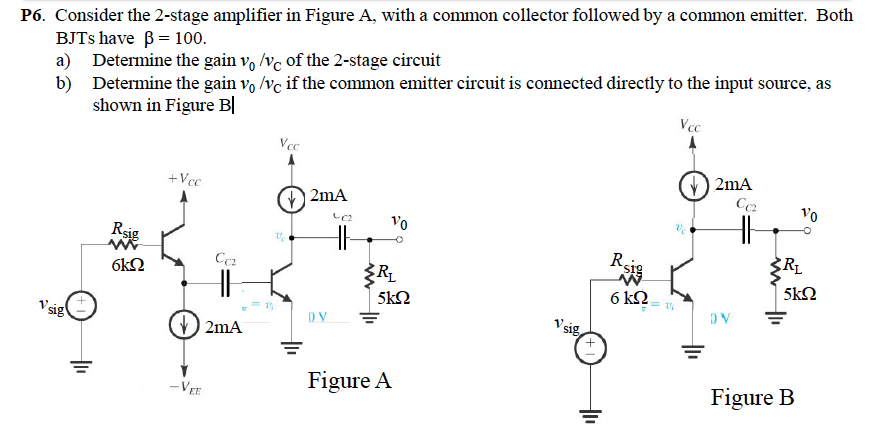 Solved P6. Consider the 2-stage amplifier in Figure A, with | Chegg.com