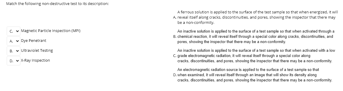 Solved Match The Following Non-destructive Test To Its | Chegg.com