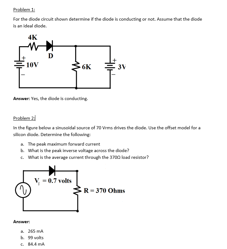 Solved Problem 1: For The Diode Circuit Shown Determine If | Chegg.com