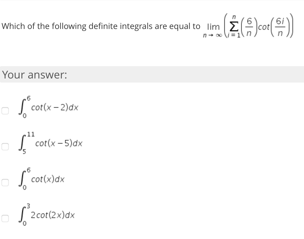 Solved Which of the following definite integrals are equal