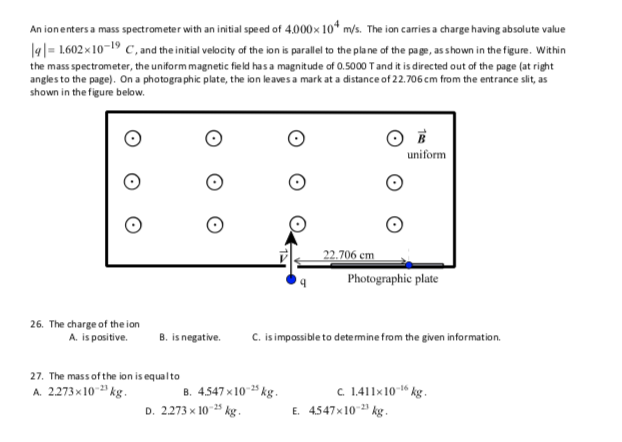 Solved An Ion Enters A Mass Spectrometer With An Initial | Chegg.com