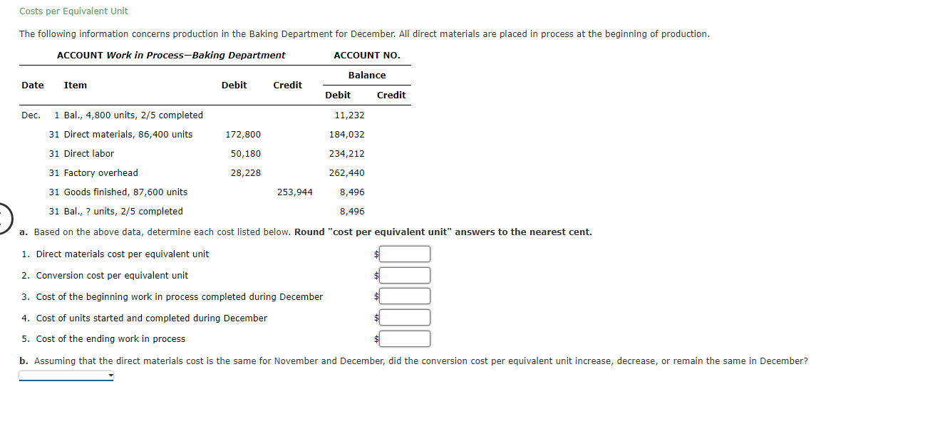 Solved Costs per Equivalent Unit ACCOUNT Work in | Chegg.com