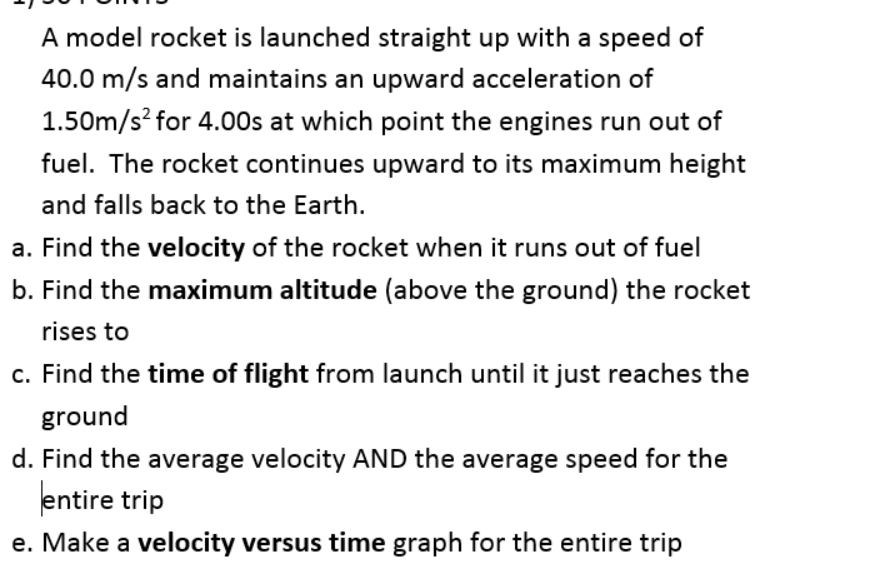Solved A model rocket is launched straight up with a speed | Chegg.com