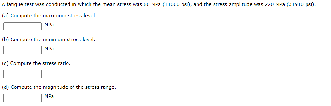 Solved A fatigue test was conducted in which the mean stress | Chegg.com