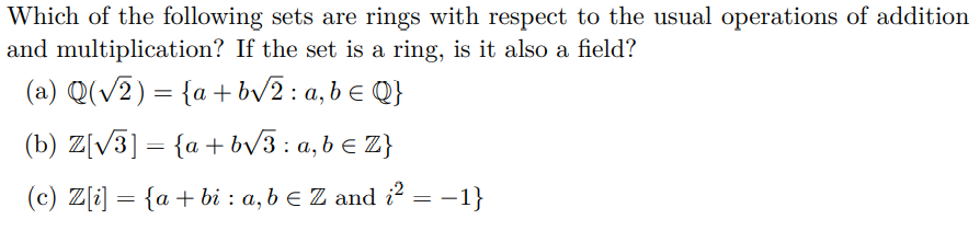 Solved Which of the following sets are rings with respect to | Chegg.com