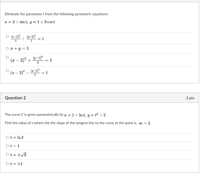 Solved Eliminate the parameter t from the following | Chegg.com