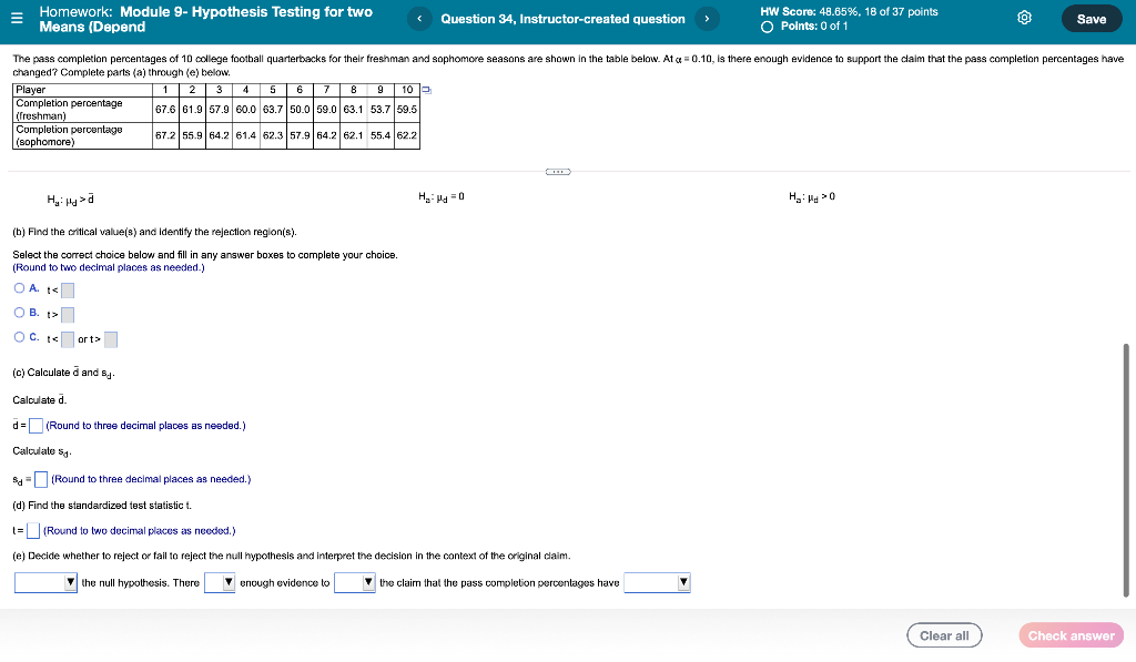 Solved = Homework: Module 9- Hypothesis Testing for two HW | Chegg.com