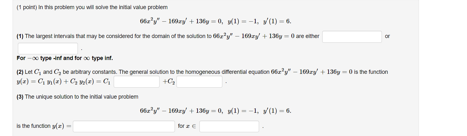 Solved (1 point) In this problem you will solve the initial | Chegg.com