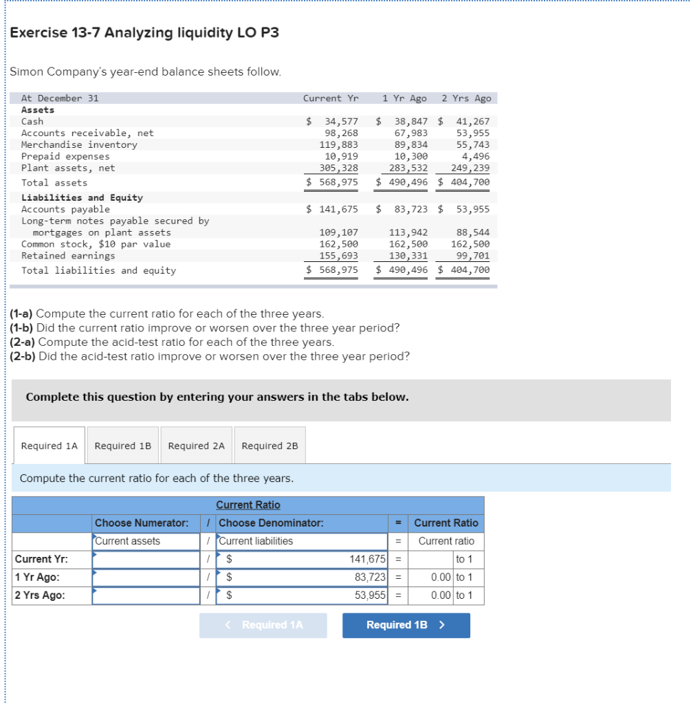 Solved Exercise 13-7 Analyzing Liquidity Lo P3 Simon 