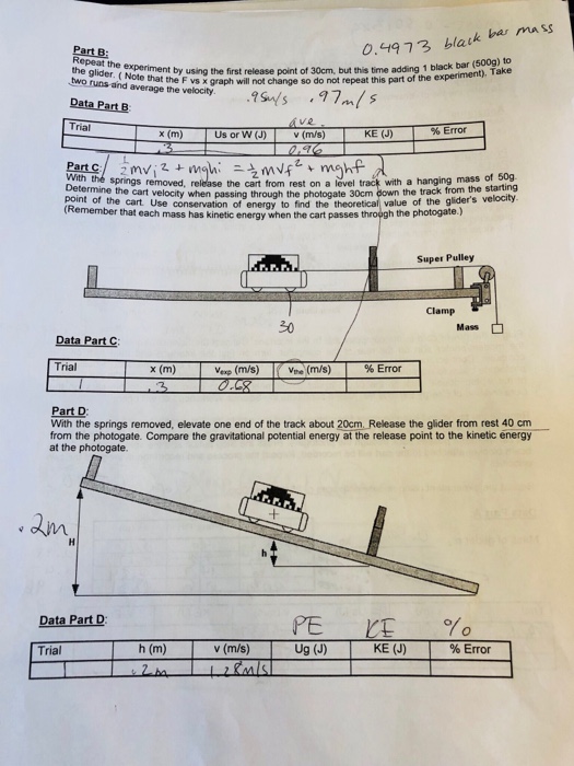 Conservation Of Energy Need Help With Lab Calculat... | Chegg.com