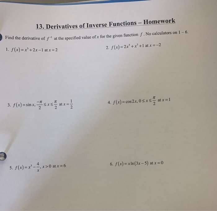 derivatives of inverse functions