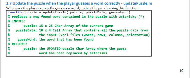 Solved 2.7 Update the puzzle when the player guesses a word | Chegg.com