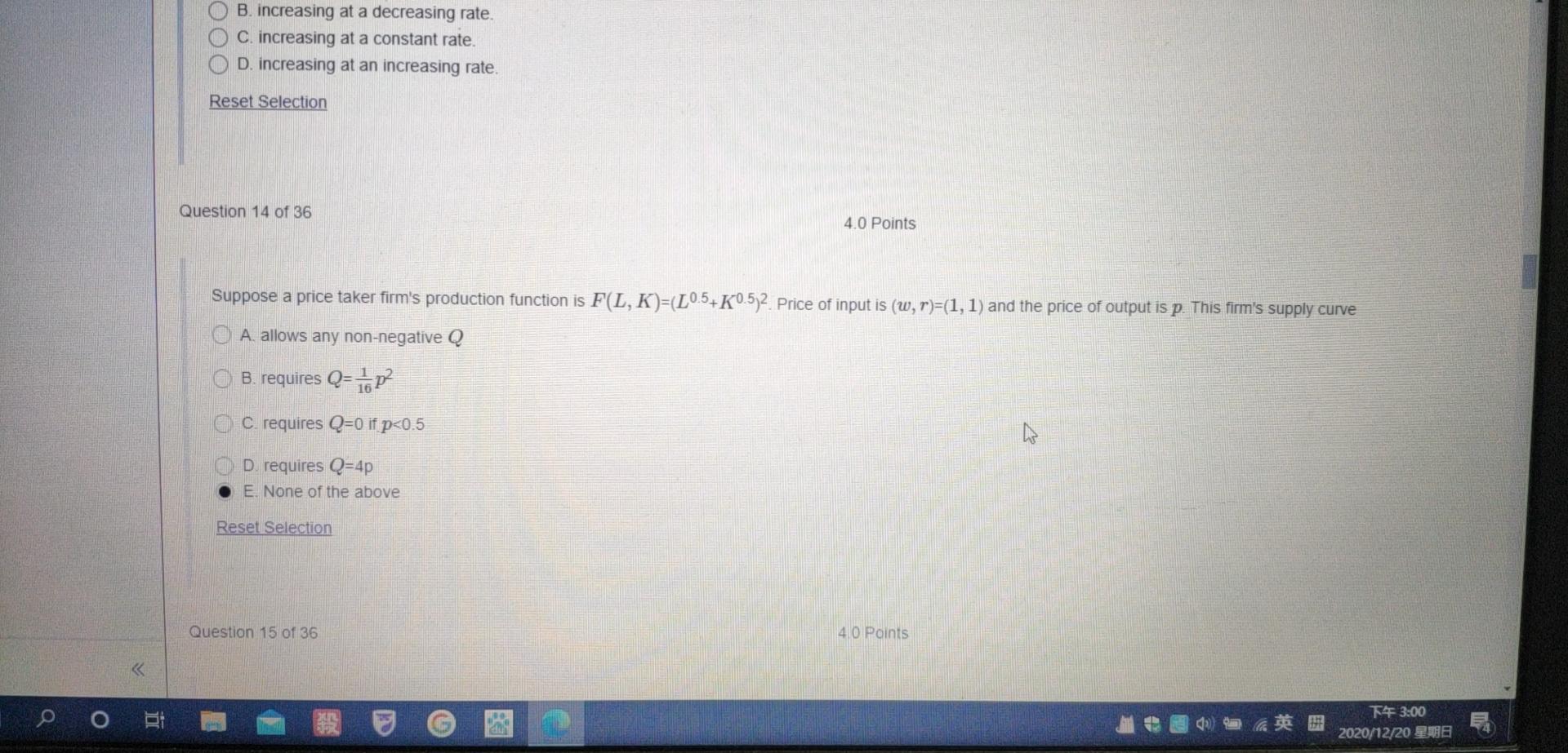 Solved B. increasing at a decreasing rate. C. increasing at | Chegg.com