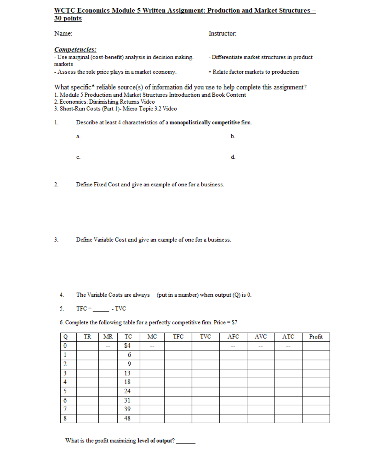 WCTC Economics Module 5 Written Assignment: | Chegg.com