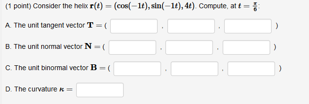 Solved (1 point) Consider the helix | Chegg.com