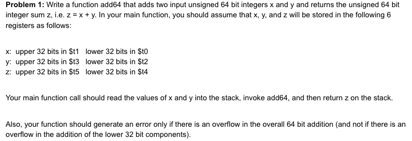 Solved Problem 1: Write a function add64 that adds two input | Chegg.com