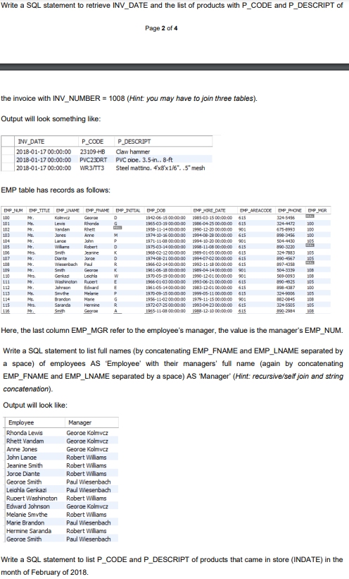 Solved Write a SQL statement to list invoices with their | Chegg.com