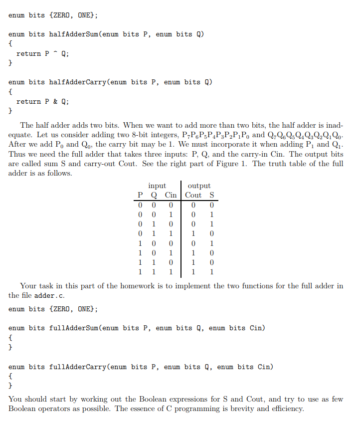 Solved 1 Half Adder and Full Adder In digital circuits, the | Chegg.com