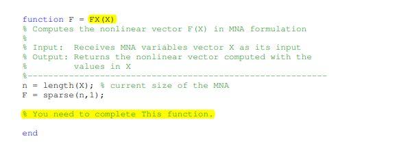 Solved function F=FX(X) a Computes the nonlinear vector E(X) | Chegg.com