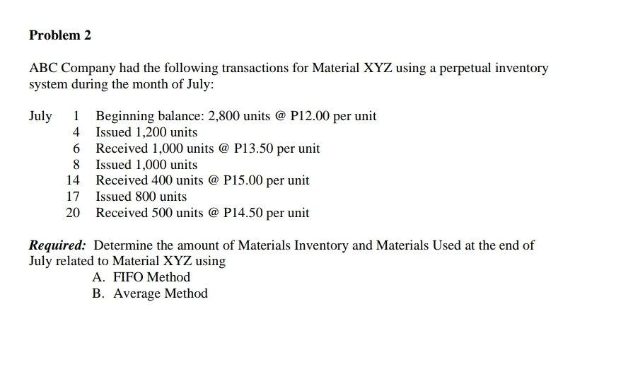 Solved Problem 2 ABC Company Had The Following Transactions | Chegg.com