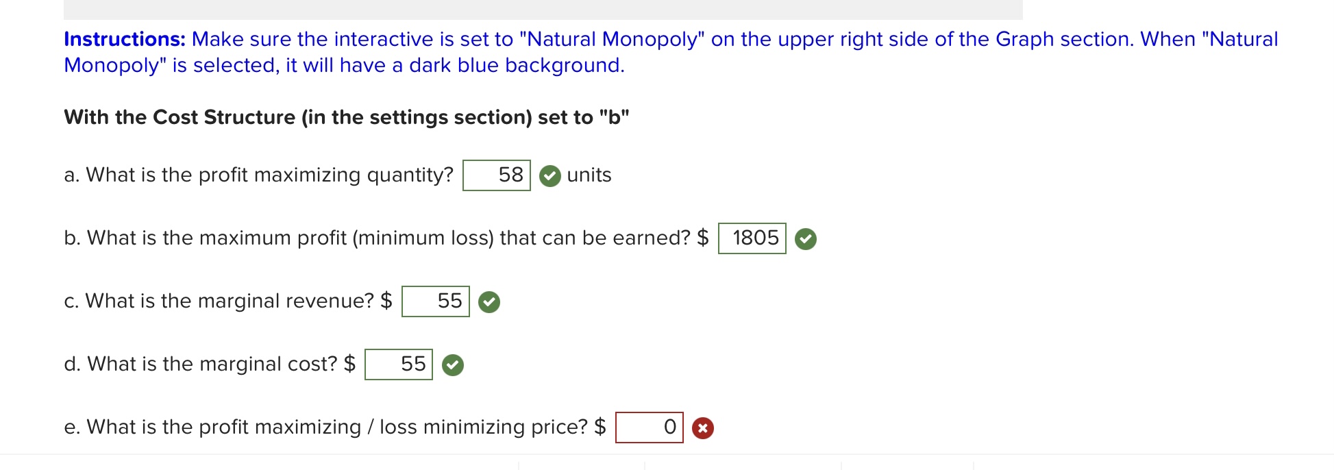 Solved SETTINGS Cost Structure Low Cost Reset Quantity 120 | Chegg.com