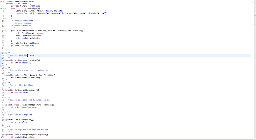 Solved In java, Design and implement a class named Postal | Chegg.com