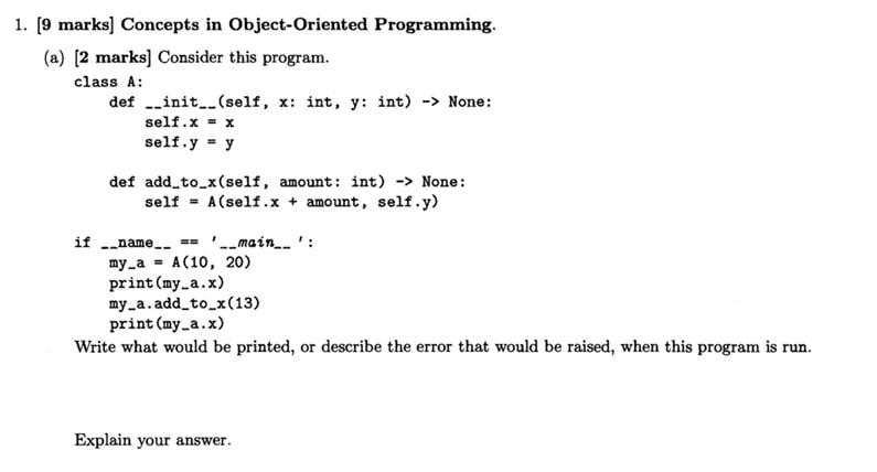 Solved 1. (9 marks] Concepts in Object-Oriented Programming. | Chegg.com