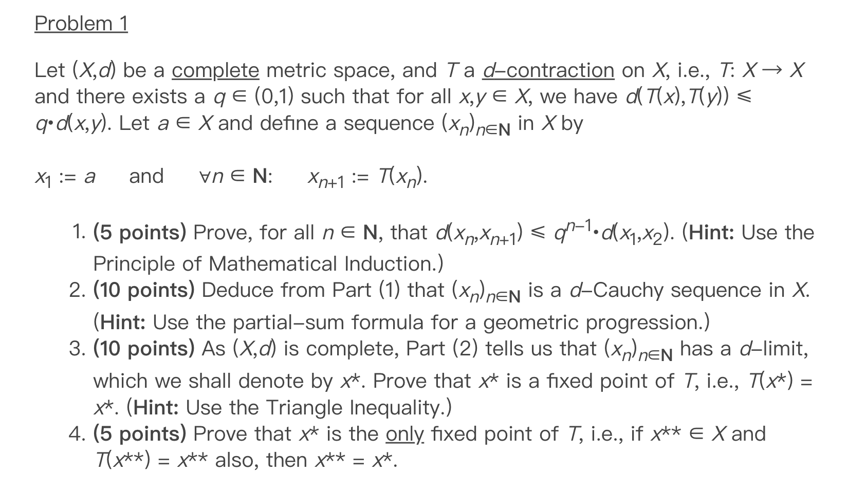 Solved problem 1 let x d be a complete metric space and chegg