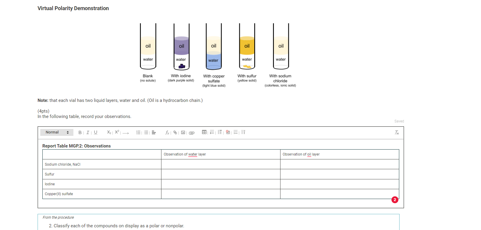 Solved Virtual Polarity Demonstration Note that each vial