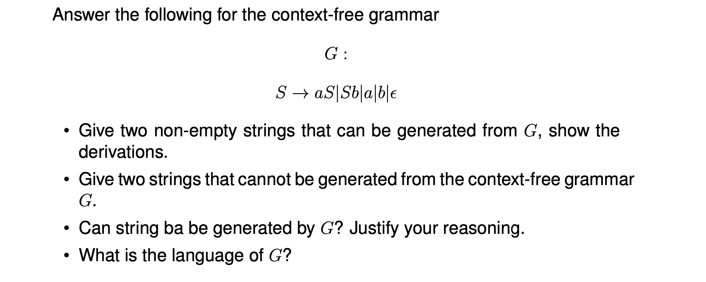 Solved Answer The Following For The Context-free Grammar G: | Chegg.com