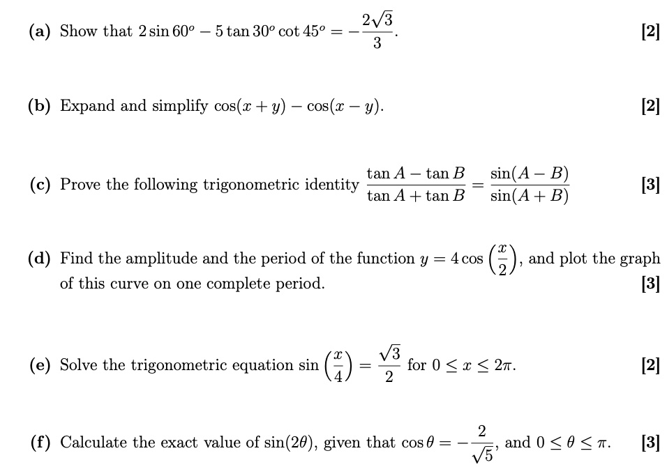 273 A Show That 2 Sin 60 5 Tan 30 Cot 45º 3 Chegg Com