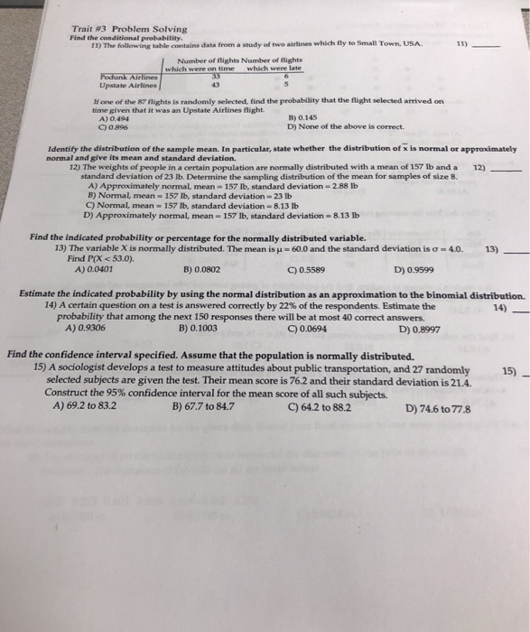 Solved Trait #3 Problem Solving Find The Conditional | Chegg.com