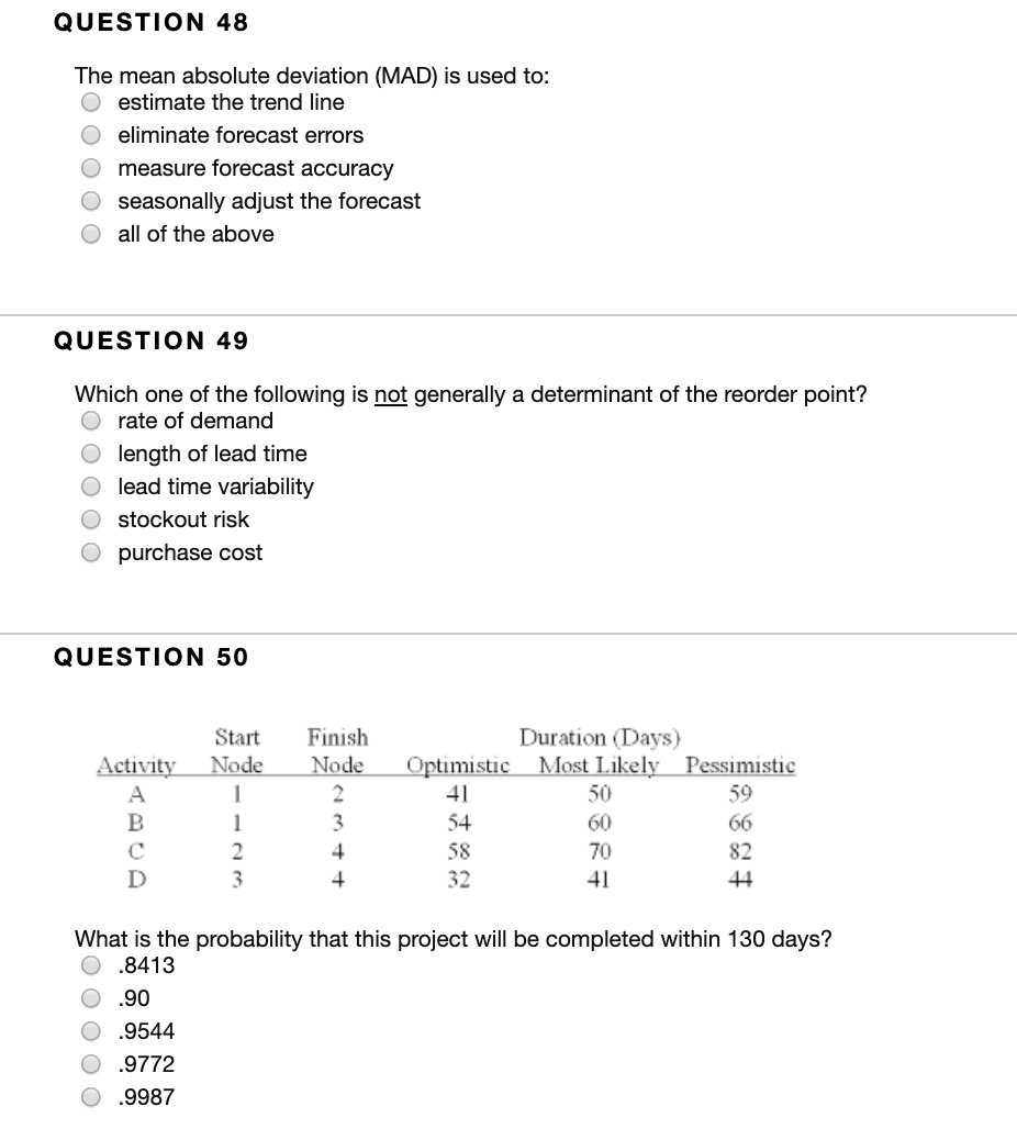 Mad Example Question Solved QUESTION 48 The mean absolute deviation (MAD) is used | Chegg.com