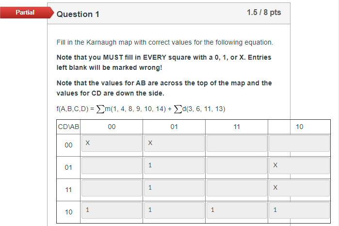 Solved Partial Question 1 1 5 8 Pts Fill In The Karnaugh Map Chegg Com   Php7rCXZv