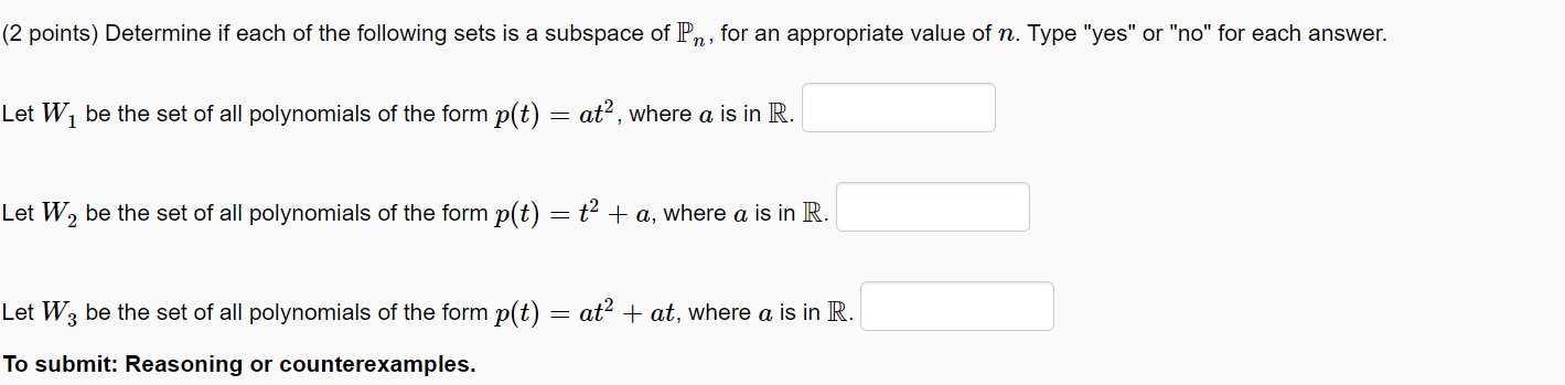Solved (2 points) Determine if each of the following sets is | Chegg.com