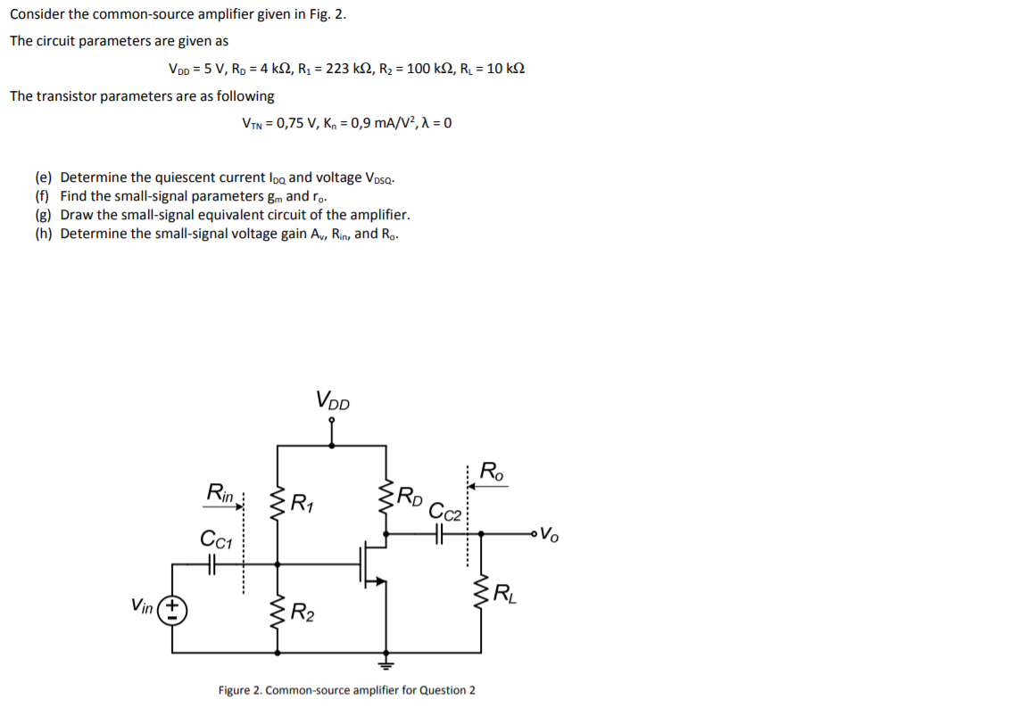 Solved Consider the common-source amplifier given in Fig. 2. | Chegg.com