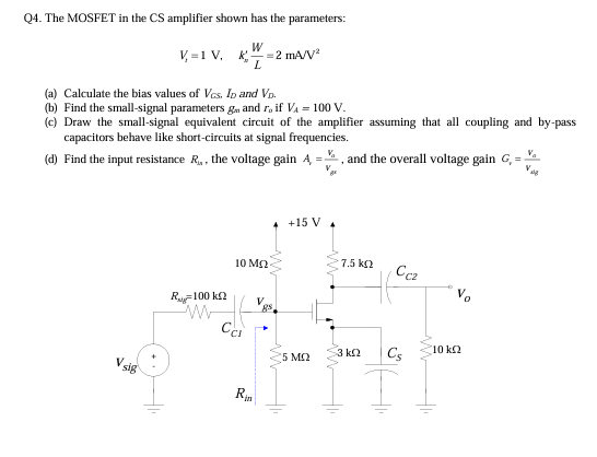 Solved Q4. ﻿The MOSFET in ﻿the CS ﻿amplifier shown has the | Chegg.com