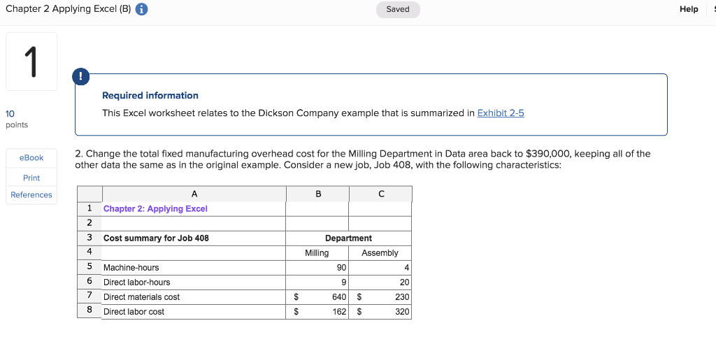 Solved Chapter 2 Applying Excel (B) Help Saved 1 Required | Chegg.com