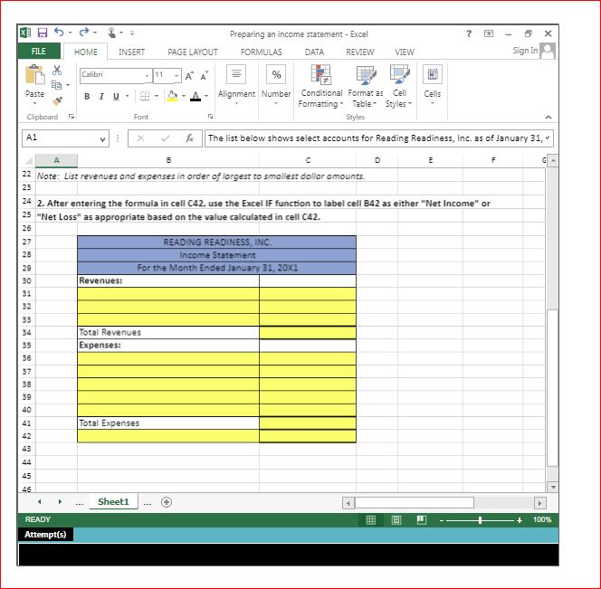 Solved 1 Prenare an income statement from a list of | Chegg.com