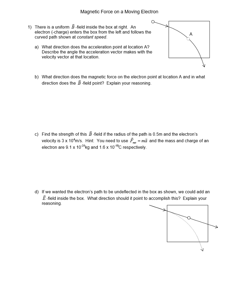Solved Magnetic Force on a Moving Electron 1) There is a | Chegg.com