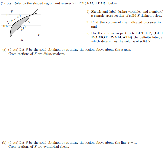 Solved y 1 H) = (12 pts) Refer to the shaded region and | Chegg.com
