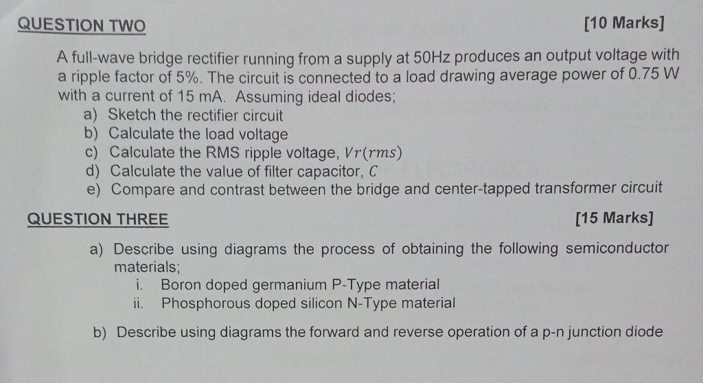 Solved A full-wave bridge rectifier running from a supply at | Chegg.com