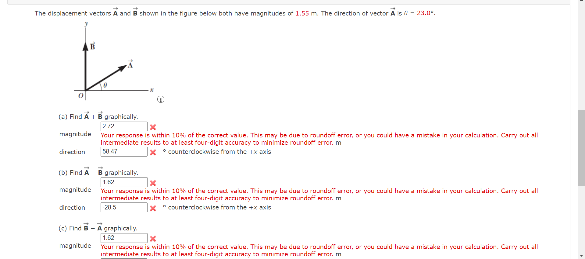 Solved The displacement vectors A and B shown in the figure | Chegg.com