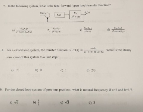 Solved 7. In the following system, what is the feed-forward | Chegg.com